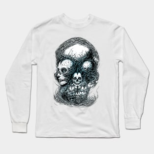 Halloween Skull Faces Design Long Sleeve T-Shirt